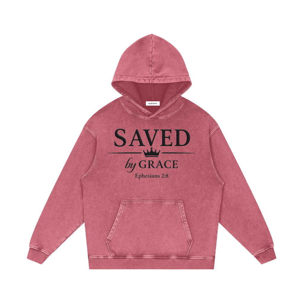 Saved By Grace Snow Washed Loose Cotton Hoodie